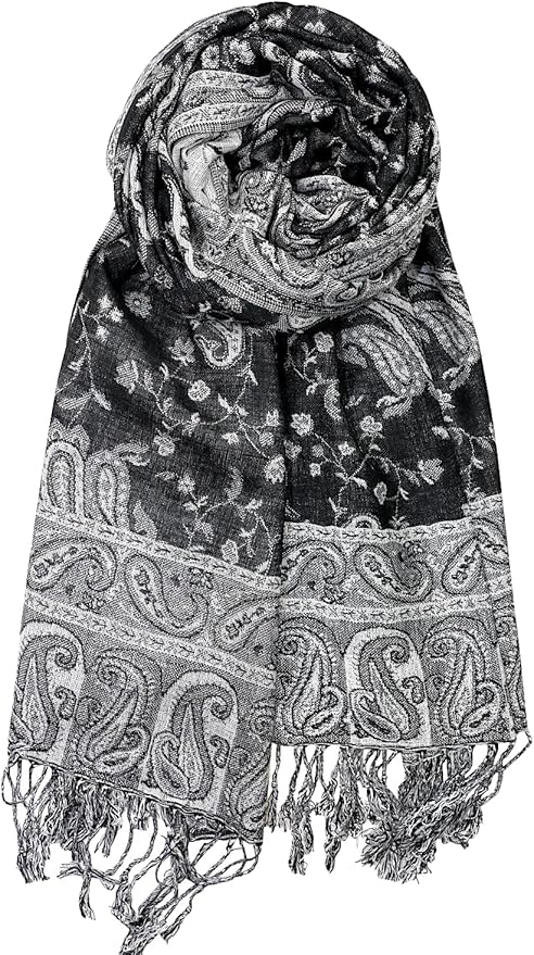 Achillea Reversible Paisley Pashmina Rave Scarf – Exotic Indian Shawls and Wraps for Evening Dresses, Festivals, All Seasons