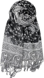 Achillea Reversible Paisley Pashmina Rave Scarf – Exotic Indian Shawls and Wraps for Evening Dresses, Festivals, All Seasons
