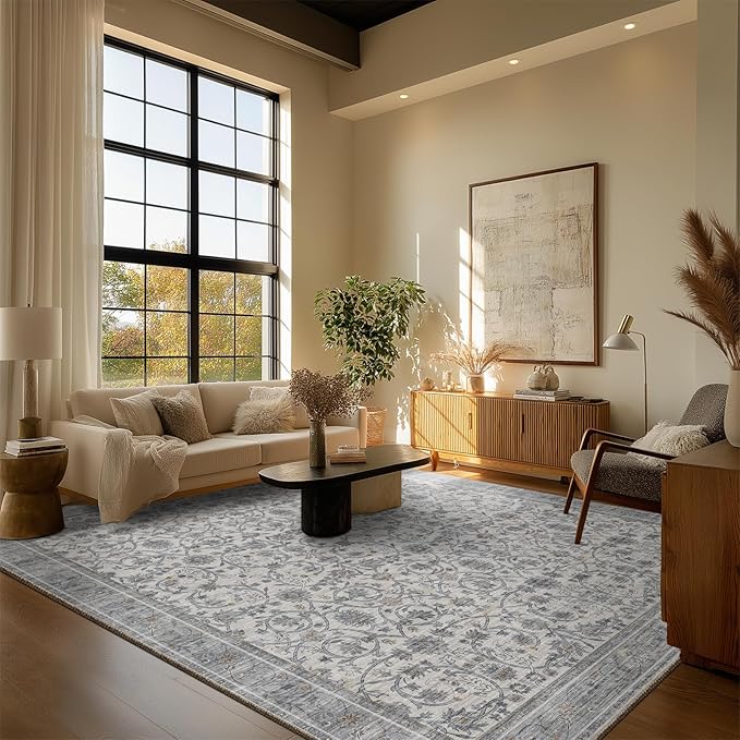 8x10 Washable Area Rugs Ultral Soft Non-Slip Stain Resistant Vintage Boho Large Carpet for High-Traffic Living Room & Dining Room