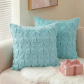 AVOIN colorlife Blue Spring Bow Throw Pillow Covers Set of 2, 20 x 20 Inch Coquette Aesthetic Room Decor Soft Plush Faux Fur Cushion Case for Girls Room