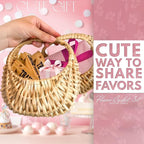 Small Flower Girl Basket Set of 2 - Small Wicker Basket with Handle and Waterproof Lining 6.3" x 5.12" x 3.75" - Tiny Easter Baskets with Rattan Design for Flowers, Sweets, Gifts, Home Decor & Storage