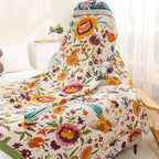 Boho Throw Blanket for Home Decor,Ultra Soft Throw Rustic Classic Quilt,100% Cotton Muslin Blankets for Adults, Reversible Woven Decorative Blanket for Bed Layering Use,Bid & Floral, 50"x60"