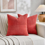 Fancy Homi 2 Packs Red Decorative Throw Pillow Covers 22x22 Inch for Living Room Couch Bed Sofa, Holiday Christmas Home Decor Gift, Soft Corss Corduroy Patchwork Accent Square Cushion Case 55x55 cm