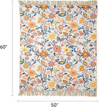 100% Cotton Boho Throw Blanket for Home Decor – Classic Farmhouse Quilt Bedding, Muslin Blankets for Adults, Vintage Woven Decorative Blanket for Couch, Bed Layering Use, Botanic Floral, 50"x60"