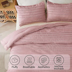 BEDELITE Boho Comforter Set Queen Size, Dusty Pink Tufted Striped Bed Set 3 Pieces, Soft Vintage Farmhouse Comforter for All Seasons, Boho Home Decor,Fluffy Jacquard Bedding with 2 Pillow Shams