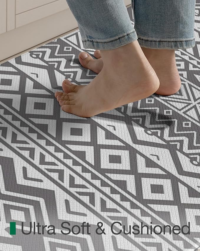 LUMI Anti Fatigue Kitchen Cushioned Mat for Floor, Padded Waterproof Runner for Standing, Stain Resistant Comfort Rugs for Home, Sink, Laundry, 24x87