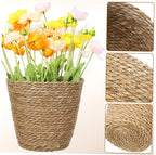 Boho Decorative Woven Basket Plant Pots for Shelves Handmade Woven Flower Pot for Dining