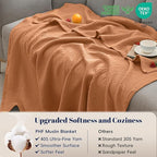 PHF 100% Cotton Muslin Blanket Twin XL Size 66"x90", 4-Layer Lightweight Gauze Throw, Breathable Cloud-Soft Minimalist Blanket for Bed, Couch, Camping & Baby, Caramel, Ideal Gift