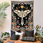 Aipon Boho Moth Tapestry Vintage Floral Flowers Tapestries Aesthetic Retro Mushroom Tapestries for Bedroom Sun and Moon Indie Large Tapestry Wall Hanging for Living Room Dorm 80 x 60 Inch