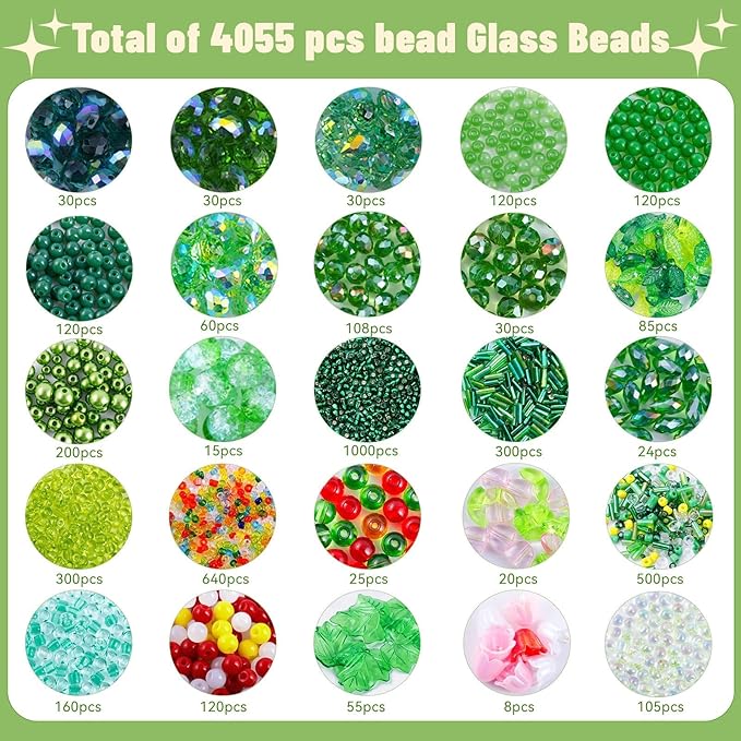 Wurosi 4074 Pcs Green Glass Beaded Plant Kit with Rattan Basket, Forever Plant Beaded Making Kit with Hanging Chain and Manual, Green Crystal Leaf Beads for Jewelry Making Beaded Plants