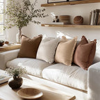 MIULEE Decorative Couch Pillow Covers Neutral Linen Fringe Throw Pillows Set of 4 Accent Rustic Cushions Boho Farmhouse Pillowcases for Bed Sofa Living Room Spring Home Decor 18x18 Inch Beige/Brown