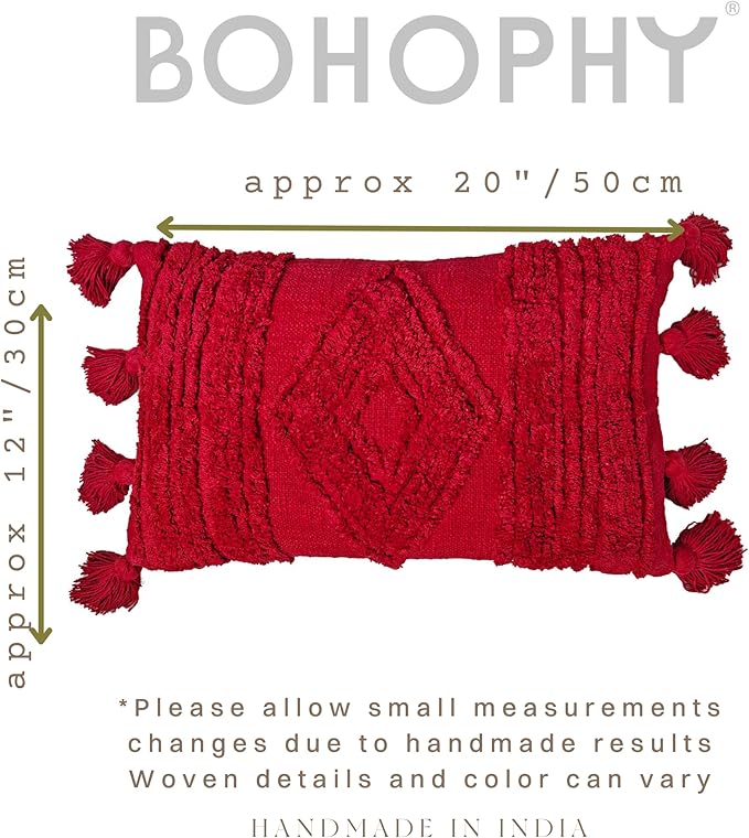Boho Neutral Textured Throw Pillow Cover Tufted Decorative Pillowcase Nursery Cushion Cover cojin decorativo (Holiday Red)