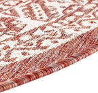 Rugs.com Outdoor Aztec Collection Rug – 6 Ft Round Rust Red Flatweave-Pile Rug Perfect for Kitchens, Dining Rooms