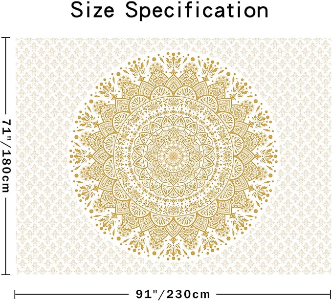 Edeesky White and Gold Mandala Tapestry Wall Art for Living Room, Bedroom Decor