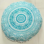 INDIAN CRAFT CASTLE 24" Green Ombre Mandala Barmeri Large Floor Pillow Cover Cushion Meditation Seating Ottoman Throw Cover Hippie Decorative Zipped Bohemian Pouf Ottoman Pom Pom Cases 24" Round