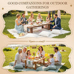 Extra Large Outdoor Boho Picnic Blanket with Table Runner and 6 Throw Pillows Covers Wedding Party Decoration Photoshoot Home Garden Party Decor Patio Lawn Outdoor Mat Beach Party theme Supplies White