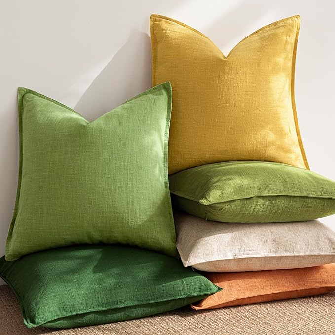 Foindtower Pack of 2, Decorative Linen Soild Throw Pillow Covers Accent Lumbar Cushion Case Boho Farmhouse Pillowcase for Chair Couch Sofa Bedroom Living Room Home Decor 12 x 20 Inch Ginger Yellow