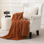 Burnt Orange Fleece Throw Blanket 50”×60” for Couch Sofa Bed,Super Soft Cozy Plush Microfiber Flannel Blanket with Stripes Design Lightweight for Adults,Woman,Girls
