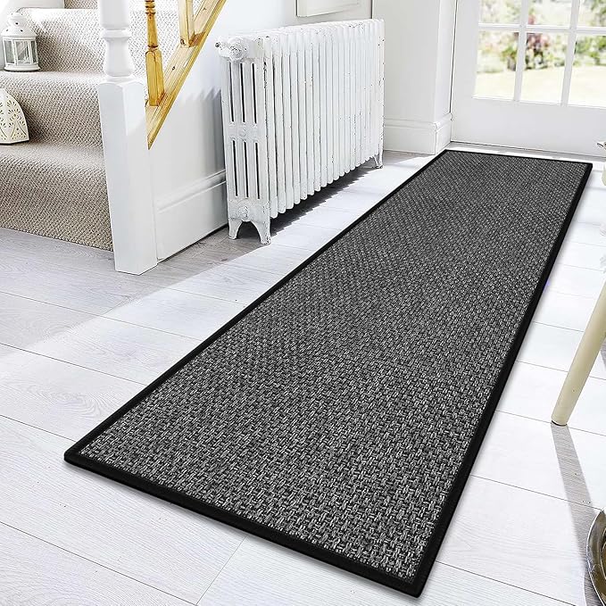 12ft Natural Jute Kitchen Rug Non Slip Washable, Rubber Backed Hallway Carpet Runner, Absorbent Laundry Room Runner Mat