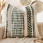 ANRODUO Pack of 1 Boho Decorative Throw Pillow Covers 18x18 Farmhouse Cushion Case Striped Chenille Pillow Cases Square Pillow Covers Accent Neutral Pillowcase for Sofa Couch Bed, Olive Green Stripe