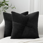 Topfinel Set of 2 Black Decorative Yellow Throw Pillow Covers 20x20 Inch for Couch Sofa Bed, Rustic Farmhouse Boho Home Decor, Soft Corduroy Windmill Textured Striped Patchwork Cushion Cases