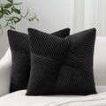 Topfinel Set of 2 Black Decorative Yellow Throw Pillow Covers 12x12 Inch, Soft Corduroy Pillow Covers Windmill Textured Striped Patchwork Cushion Cases for Couch Sofa Bed Cute Aesthetic Home Decor