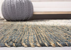 SAFAVIEH Vintage Leather Collection Area Rug - 6' Square, Grey, Handmade Boho Fringe Leather & Jute, Ideal for High Traffic Areas in Living Room, Bedroom (VTL203F)