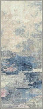 GENIMO 2X5 Washable Modern Runner Rug for Hallway, Non-Slip Low Pile Chenille Print Rug, Soft Rugs for Indoor Entryway Kitchen Corridor, Dusk Tide