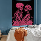 KJHL The Lovers Skull Tapestry Wall Hanging 48ʺ x 36ʺ Pink Halloween Gothic Vertical Skeleton Tapestries Aesthetic for Bedroom Living Room Decor