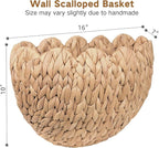 Wicker wall Basket, Scalloped Wall Basket Natural Water Hyacinth, Hanging Baskets for Organizing and Decor, Woven Storage Baskets for Door Mounted Entryway Flower Mail Plant Nursery