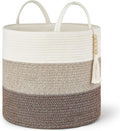 Mkono Woven Storage Basket Decorative Natural Rope Basket Wooden Bead Decoration for Blankets,Toys,Clothes,Shoes,Plant Organizer Bin with Handles Living Room Home Decor, 16"W × 13.8"L