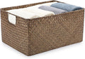 Hipiwe Seagrass Storage Baskets Bin for Shelf Organizing Rectangular Wicker Basket with Handle Handwoven Opened Baskets Bin Decorative Basket Box for Closet Bedroom Organizer