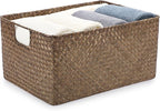Hipiwe Seagrass Storage Baskets Bin for Shelf Organizing Rectangular Wicker Basket with Handle Handwoven Opened Baskets Bin Decorative Basket Box for Closet Bedroom Organizer