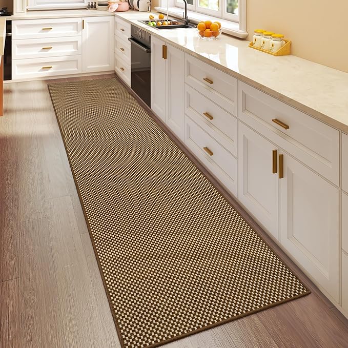2x8 ft Hallway Runner Rug Extra Long Boho Woven Kitchen Runner Rugs Mat Non Slip Washable, Soft Entryway Laundry Floor Carpet for Indoor Backdoor Bedroom Hallway Living Room, Dark Brown/Coffee