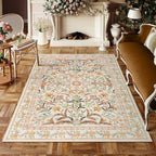 Lahome Sylvie Fall Boho Washable Area Rugs 5x7 for Bedroom, Bohemian Brown Rugs for Living Room, Soft Floral Thin Carpet for Kids Room Apartment Dorm Home Decor, Ochre Fall