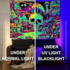 Zussun Blacklight Hippie Skull Mushroom Tapestry for Bedroom Aesthetic Hippy Forest Skeleton Monster Tapestries Wall Hanging Glow in The Dark Wall Tapestry for Living Room Dorm 90 × 68 Inch