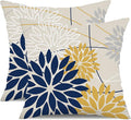 Outdoor Pillow Covers 18x18 Inch Set of 2 Navy Blue Yellow Outdoor Waterproof Decorative Throw Pillows Summer Spring Decor for Home Patio Funiture Garden Living Room Polyester Cushion Covers 01G18