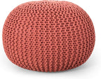 Nahunta Knitted Round Pouf - Cotton - Coral