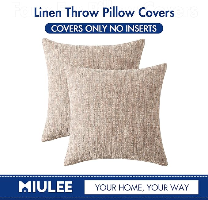 MIULEE Pack of 2 Decorative Burlap Linen Spring Throw Pillow Covers Modern Farmhouse Pillowcase Rustic Woven Textured Cushion Cover for Sofa Couch Bed 20x20 Inch Tan