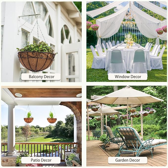 GreatBuddy 4 Pcs Coconut Hanging Basket Liners 14 Inch, Sturdy Round Coco Liners for Planters, Perfect Replacement for The Old, 100% Natural, Easy to Straighten Out