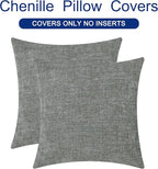 CaliTime Throw Pillow Covers Decorative 22 X 22 Inches Pack of 2 Cozy Chenille Cushion Cases for Couch Sofa Bed Living Room Home Medium Grey