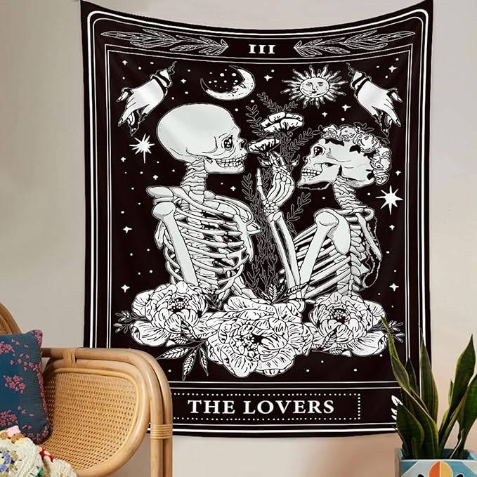 Naykow Skull Tapestries Black and White Skeleton Gothic Grunge Dark Witchy Wall Hanging Decor Tapestry for Bedroom Aesthetic Alt Room (60x80 inches vertical)