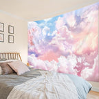 HVEST Pink Cloud Tapestry Blue Sky Abstract Cloud Pink Aesthetic Tapestry for Bedroom Living Room Cute Room Decoration for Women Girls Room Dorm Apartment, 80x60 Inches