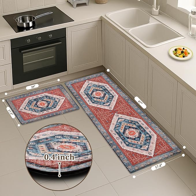 Arttown Kitchen Mats for Floor 2Pcs-Anti Fatigue Non Slip Mats for Kitchen Floor, Cushioned Waterproof & Stain-Resistant Boho Stripe Mat Set