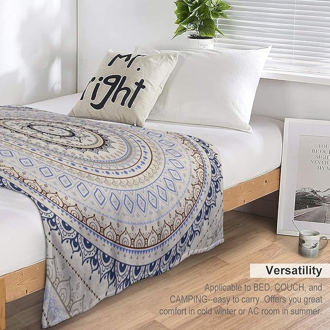 Mandala Throw Blanket Retro Eastern Backdrop Swirled Cosmic Lotus Yoga Boho Artwork Blanket for Sofa Bed Couch Chair Or Dorm 60"x80"