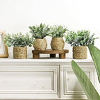 Small Fake Potted Plants: 7 Inches Artificial Plants with Seagrass Handwoven Planters, Indoor Farmhouse Spring Decorations, Eucalyptus Plant for Home Bathroom Office Shelf Tabletop Desk Room Decor