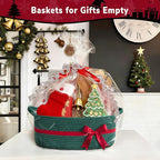 CHICVITA Small Storage Basket for Gifts, Cute Rope Gift Baskets for Christmas, Decorative Rectangle Woven Basket with Handles for Towels, Toys, 13"x 10"x 5", Green