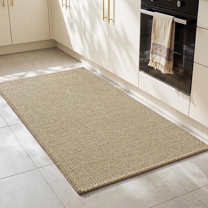 RESARE 100% Jute Kitchen Mats for Floor, 17"x48" Kitchen Rugs Non Slip, Farmhouse Kitchen Sink Floor Mat, Braided Kitchen Runner Rug Pet Friendly Kitchen Carpet