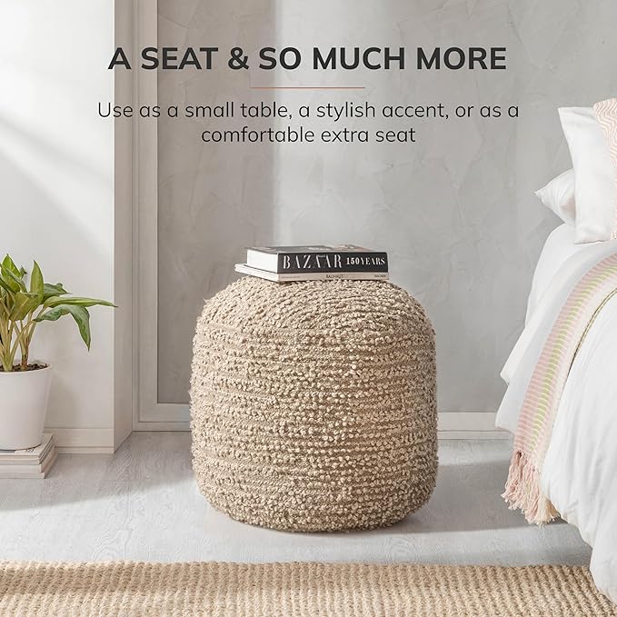 Anji Mountain Pouf Ottoman Foot Rest, Handmade Ottoman Pouf, Comfortable Foot Stool, Decorative Floor Seating for Living Room Decor, Bedroom & Home Décor Accent - Artisan Curl