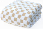 Beige & White Fuzzy Fuzzy Fun 3D Checkered Throw Blanket – Ultra Soft Shaggy Fleece for Cozy Comfort. Beautiful Gift for Women with Style 50 x 65 inches.